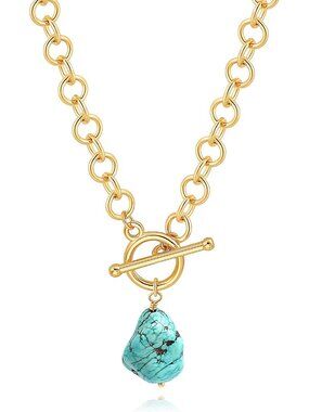 18k Gold Plated Chain Link Necklace for Women, Baroque Pearl/Compass Pendant Nec